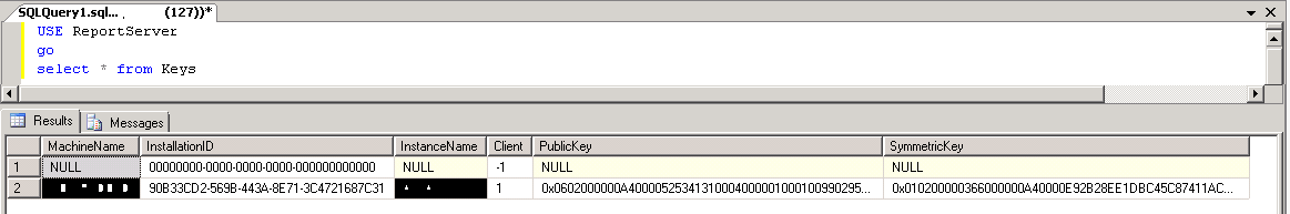 Image showing the keys table output