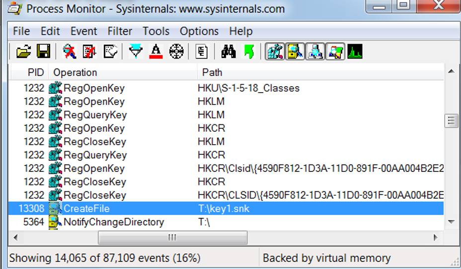 Image showing the key backup path in process monitor