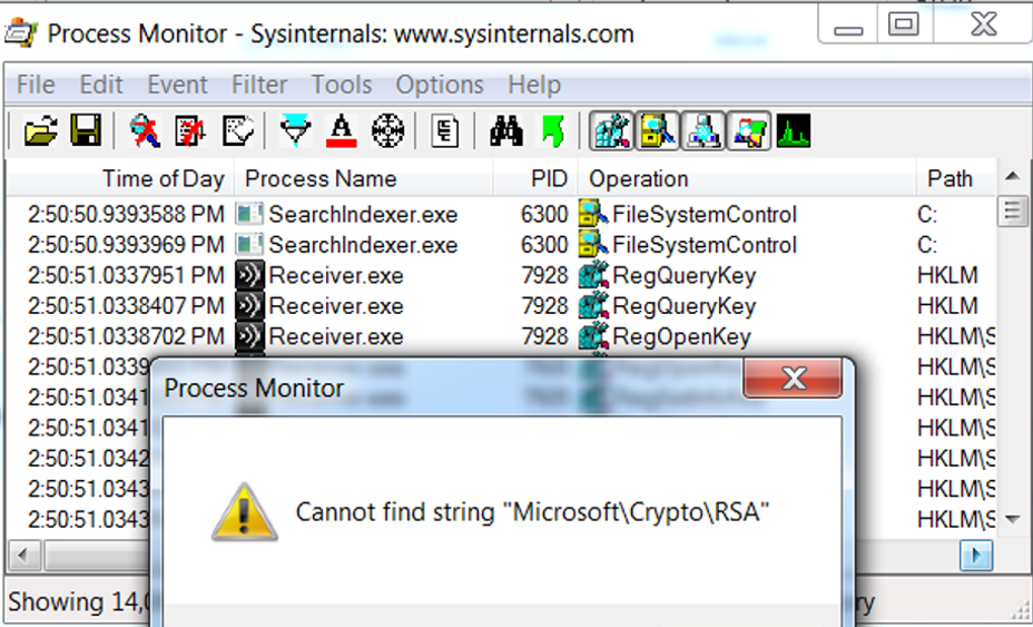 Image of process monitor which does not have the Machine key creation information