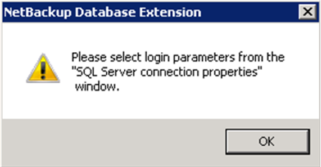 Image of NetBackup Database Extension Wizard to choose the connection properties