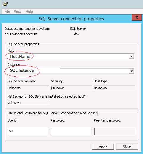 Image about NetBackup connection to Named Instance