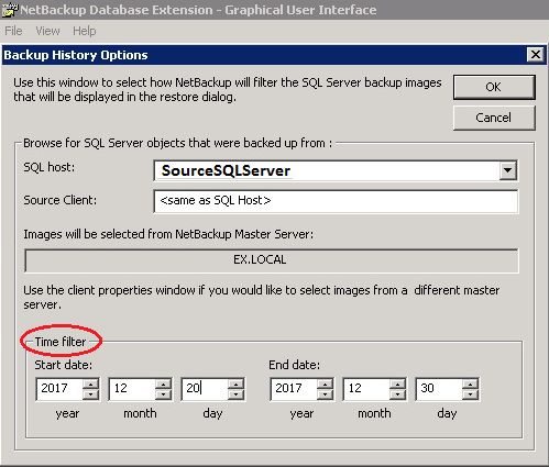 Image showing NetBackup history