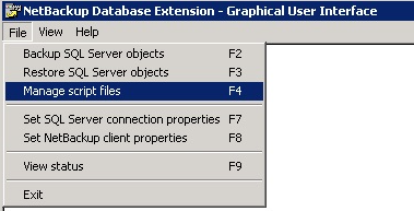 NetBackup Restore showing Mange Script Files option