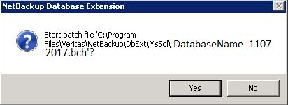 NetBackup Restore confirmation message