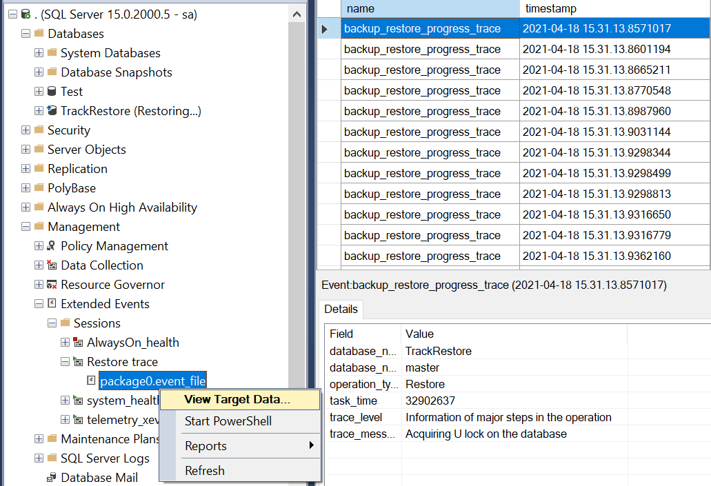 Database Restore Stuck at 100 Percent