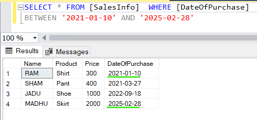 Select Data Between Two Dates