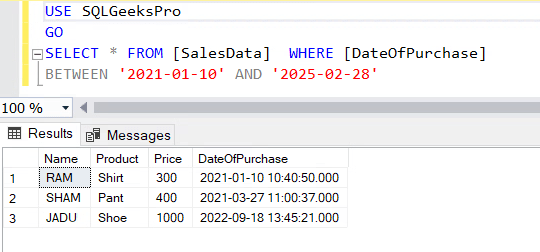 Select Data Between Two Dates