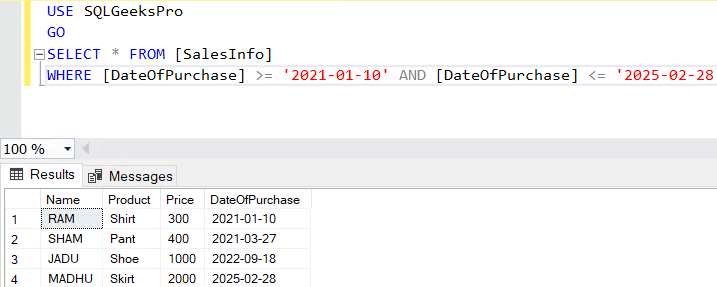 Select Data Between Two Dates