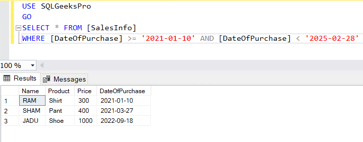 Select Data Between Two Dates