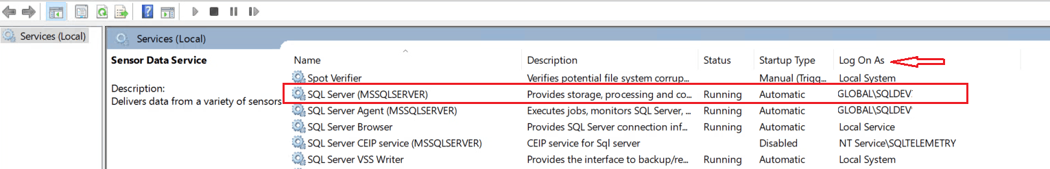Identify SQL Server Service Account
