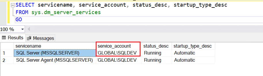 Identify SQL Server Service Account