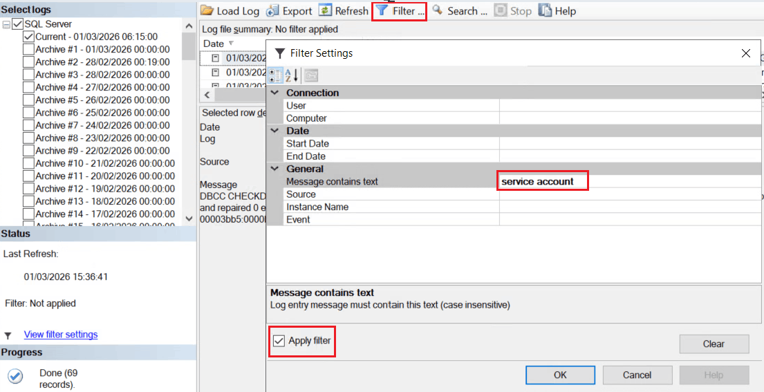 Identify SQL Server Service Account