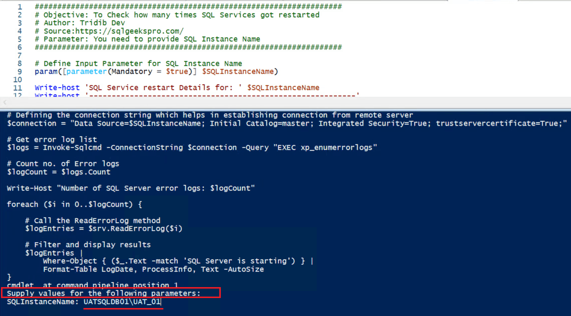 PowerShell Script How Many Times SQL Service Restarted