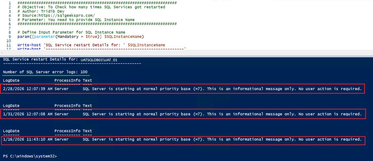 How Many Times SQL Service Restarted