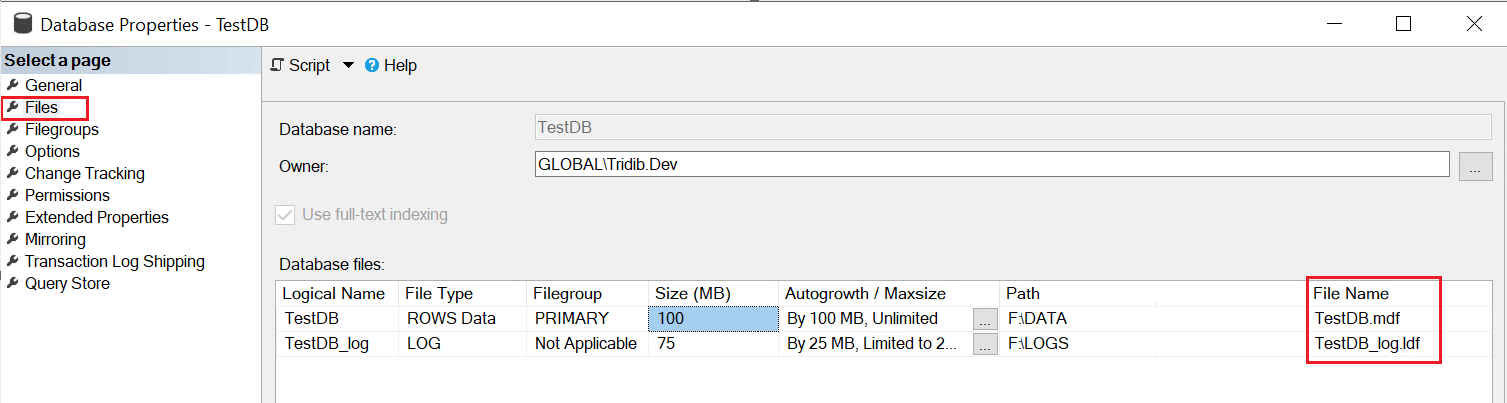 SQL Server Database Files and Filegroups