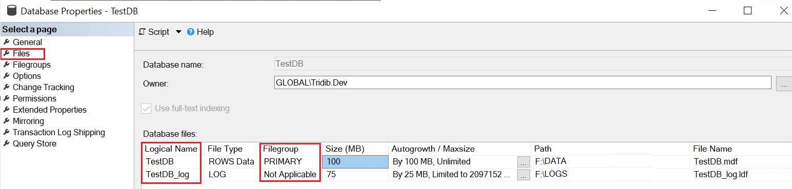 SQL Server Files and Filegroups